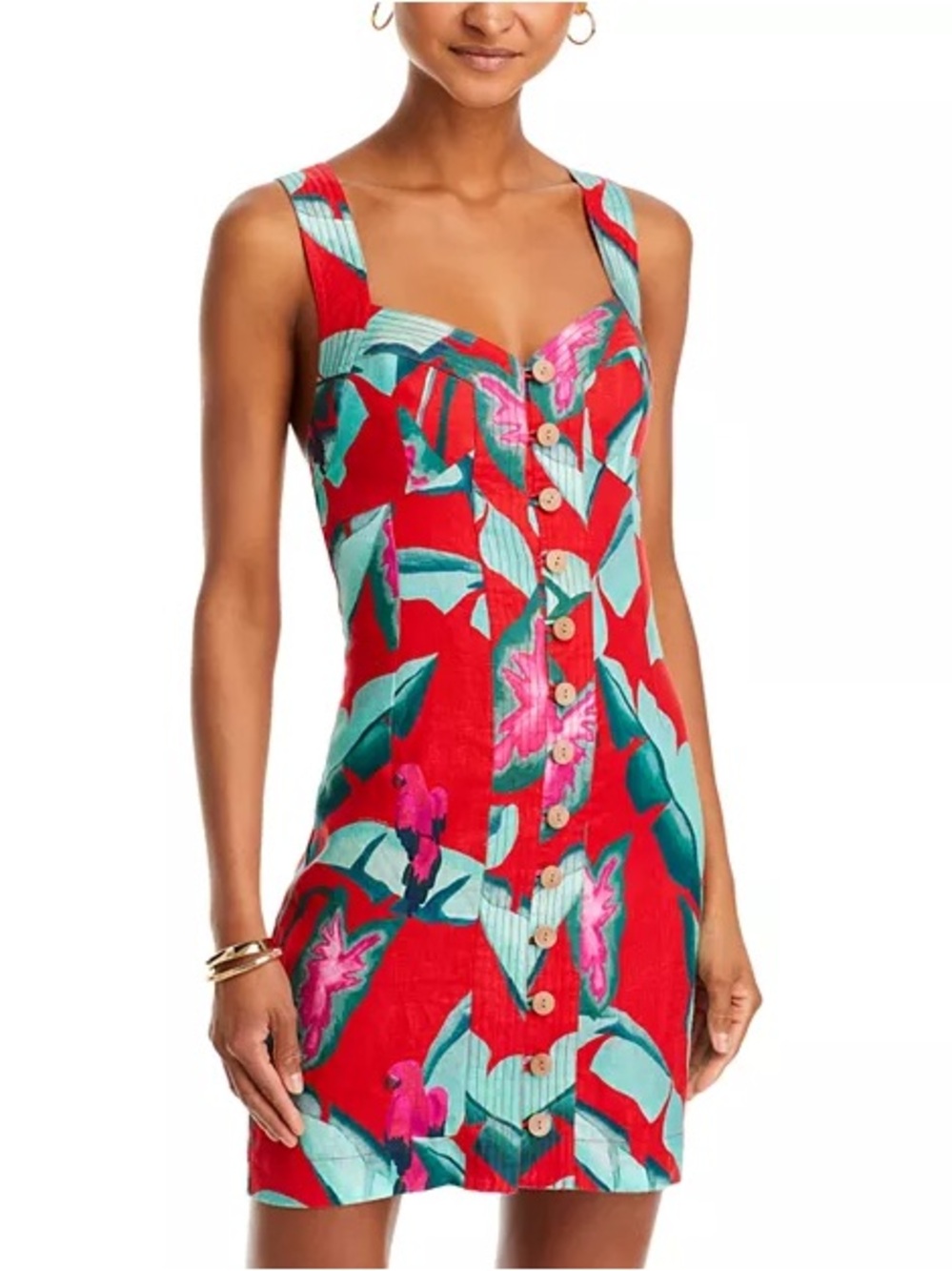 FARM RIO Summer Foliage Linen Mini Dress
